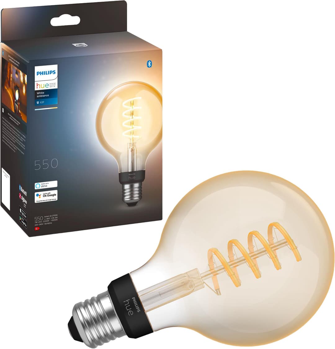 Philips Hue LED-Filament White Ambiance Globe G93 | Weiß