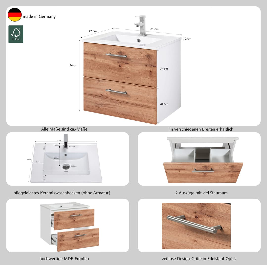 welltime Waschtisch Trento | Holztöne