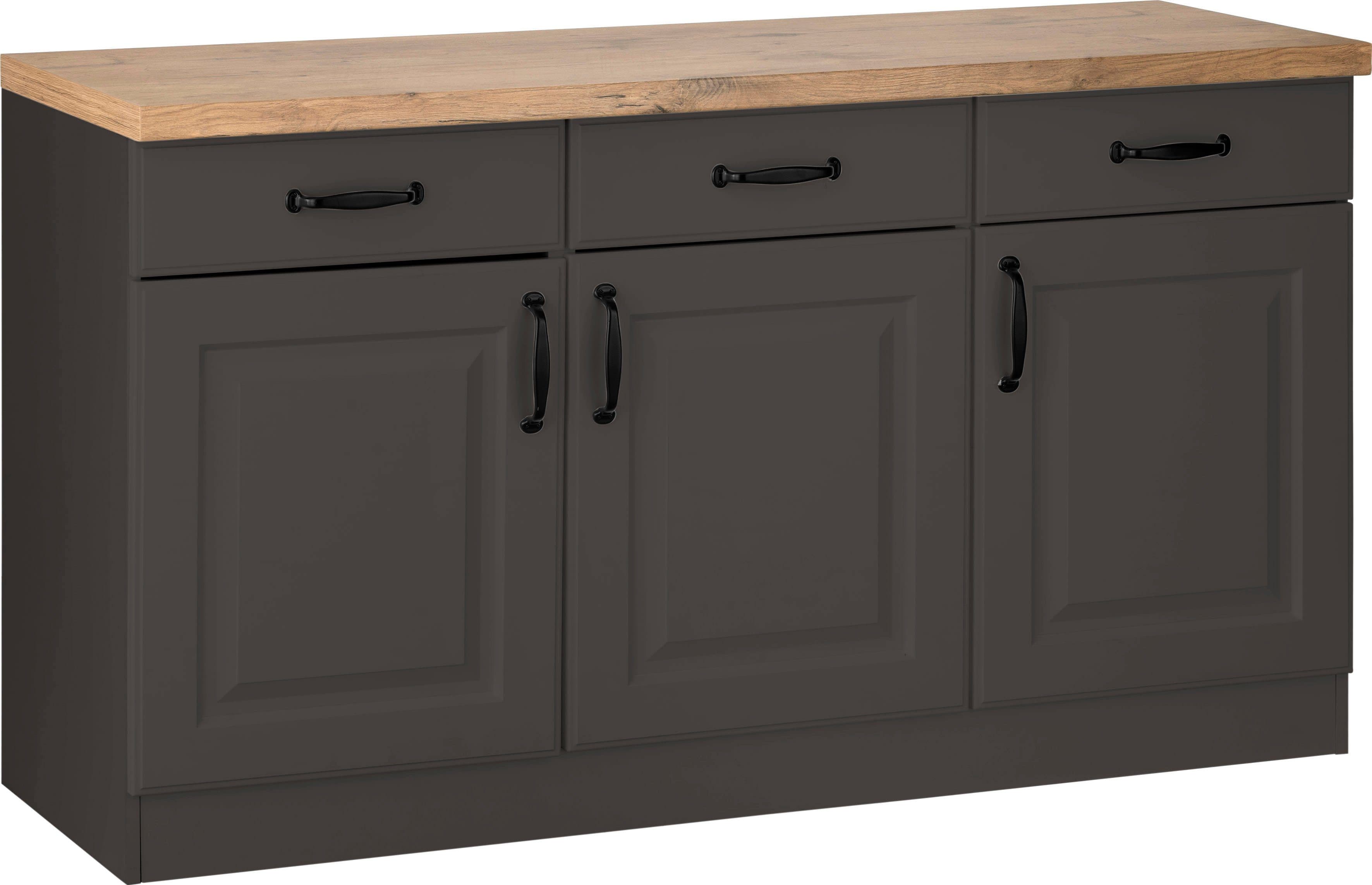 wiho Küchen Unterschrank Erla 150 cm breit mit Kassettenfront | Braun