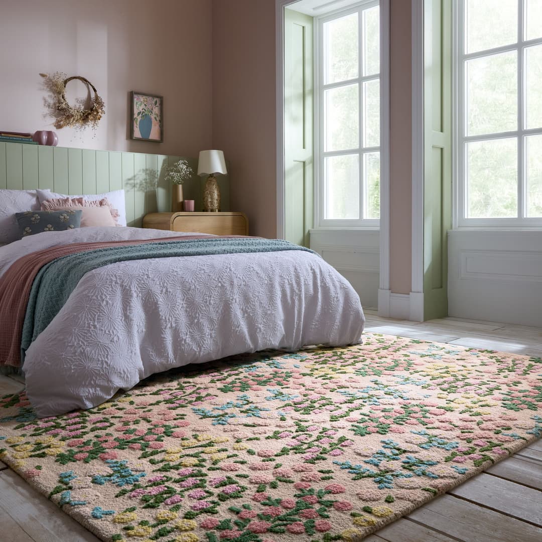 FLAIR RUGS Emilia Floral Wollteppich | Beige