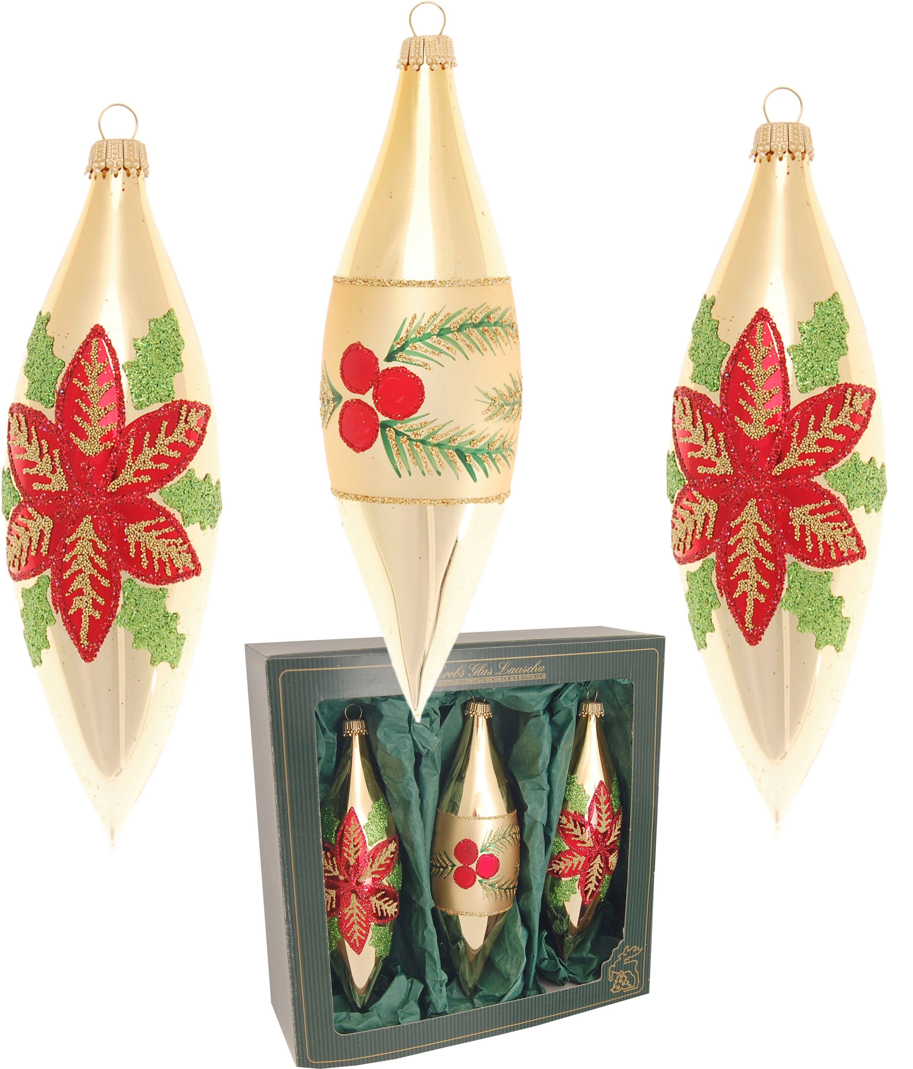 Krebs Glas Lauscha Weihnachtsstern & Beeren | Gold