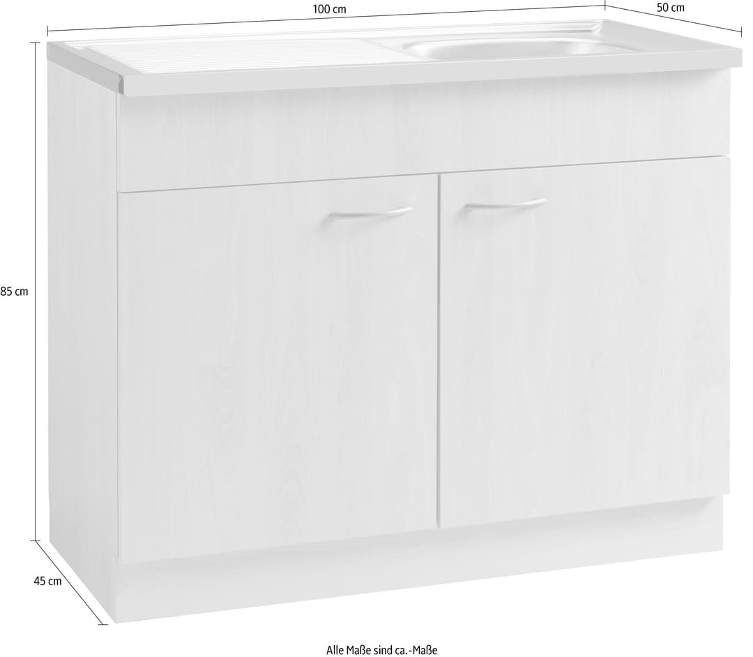 wiho Küchen Spülenschrank Kiel 100 cm breit mit Auflagespüle | Beige