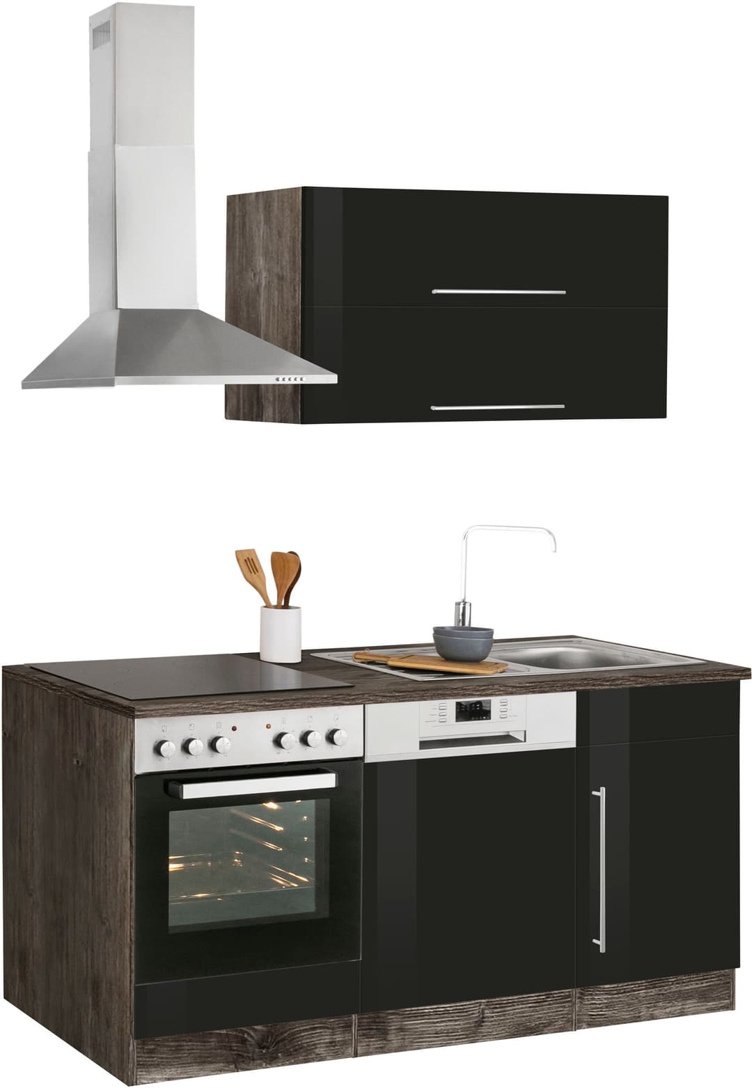 KOCHSTATION Küchenzeile KS-Samos | Schwarz
