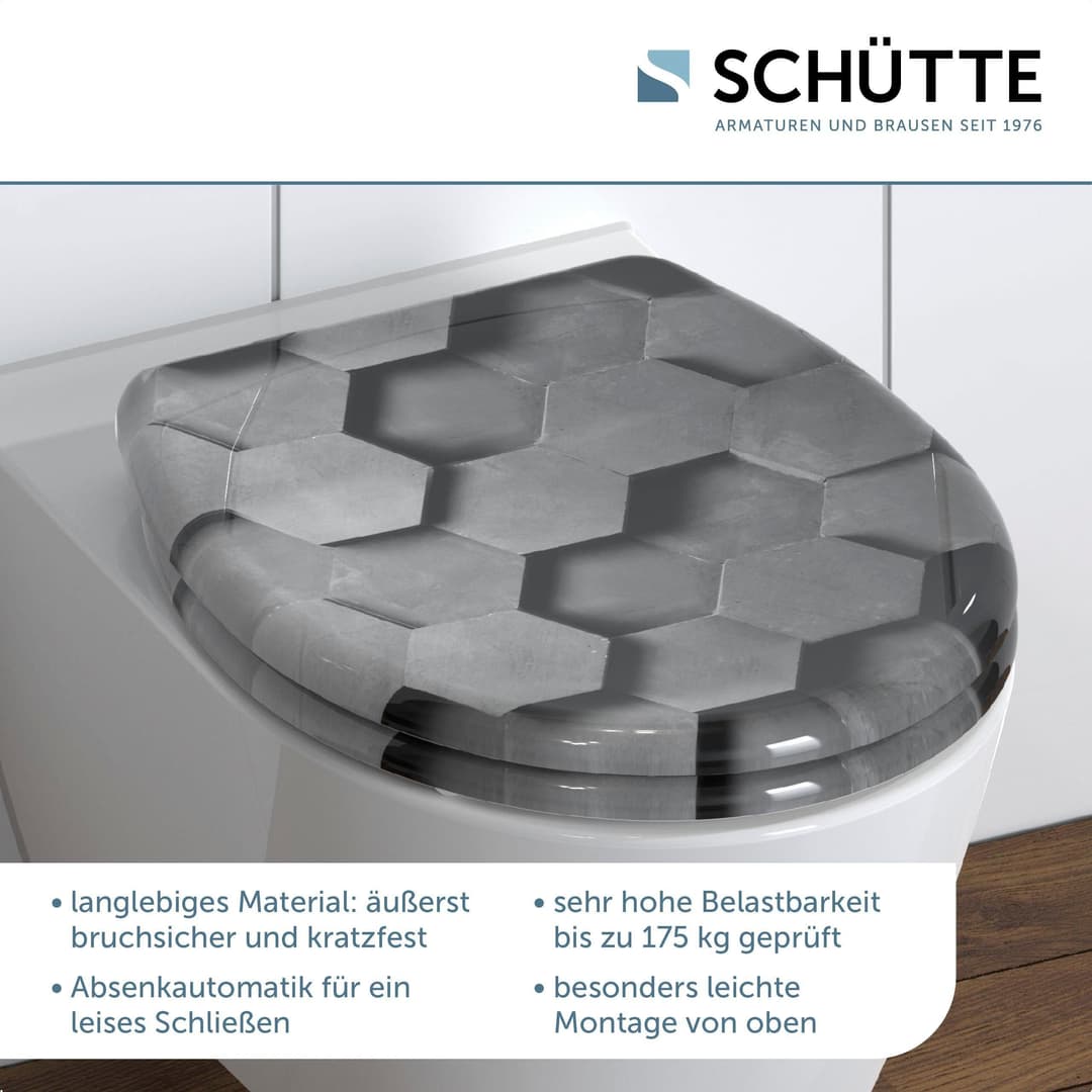 Schütte WC-Sitz Grey Hexagons | Grau