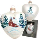 Krebs Glas Lauscha Christbaumschmuck Herz mit verschneitem Haus