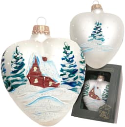 Krebs Glas Lauscha Christbaumschmuck Herz mit verschneitem Haus