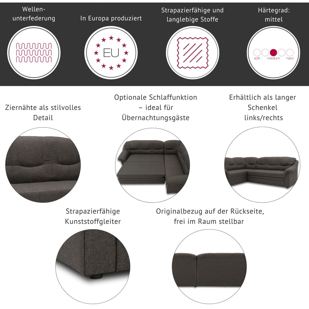 DOMO collection Ecksofa Montana | Schwarz