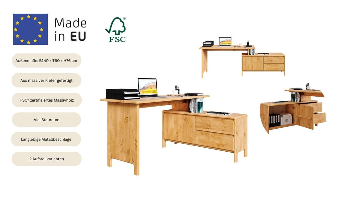 OTTO home Schreibtisch Luven | Holztöne