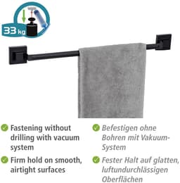 Wenko Handtuchstange Vacuum-Loc® Modell Quadro | Schwarz