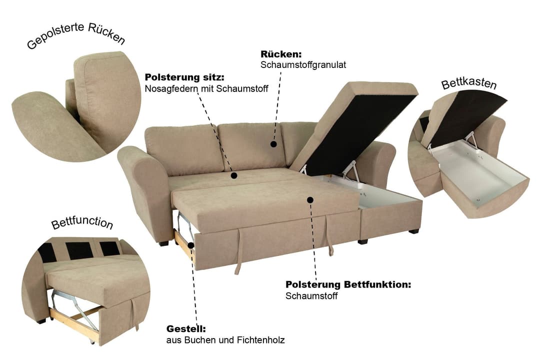 Trends by HG Ecksofa Lasse L-Form | Braun