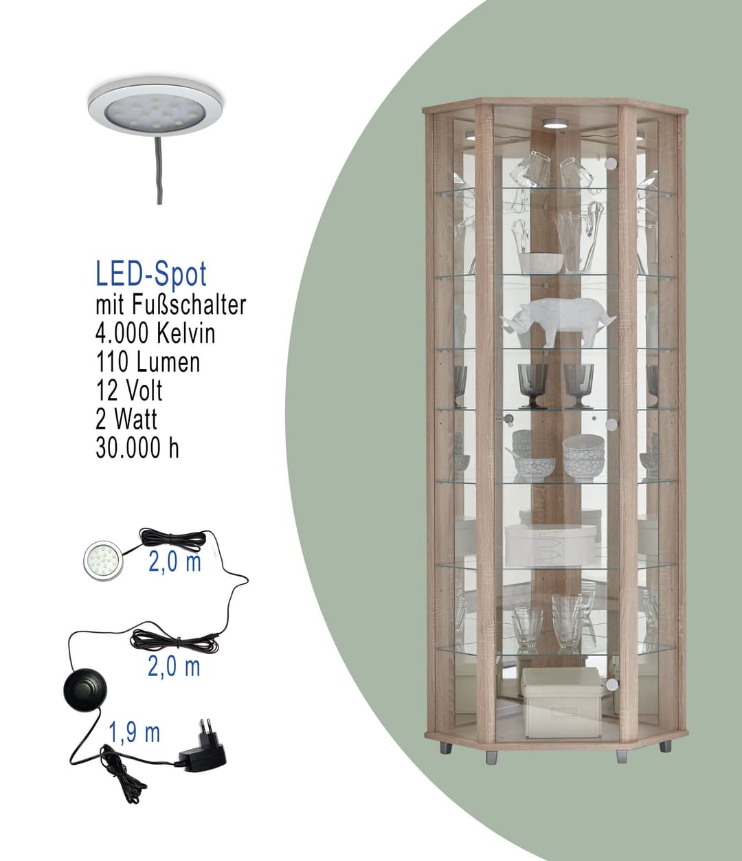 fif möbel Eckvitrine TRIO | Holztöne