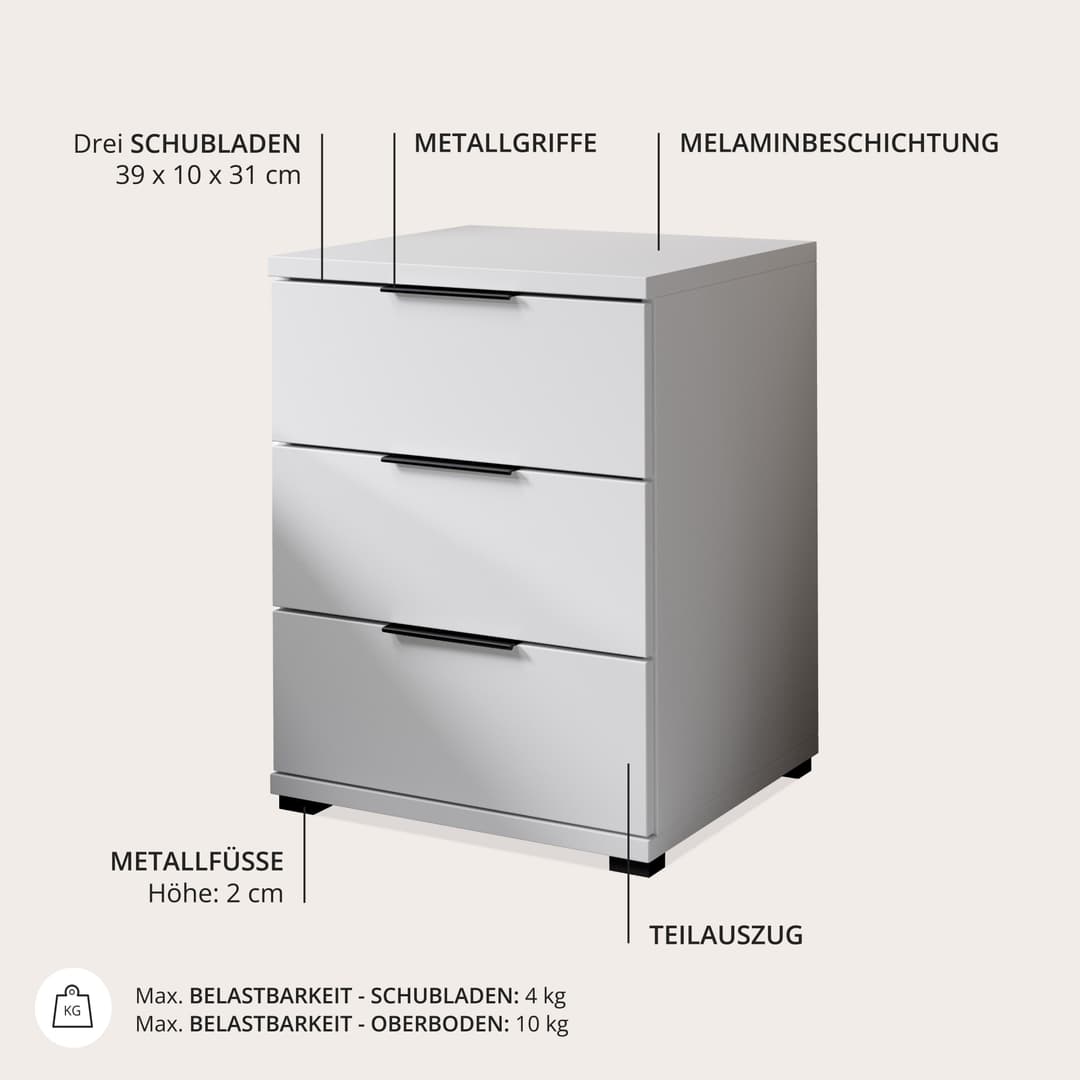Schlafkontor Nachtkommode Smilla | Weiß