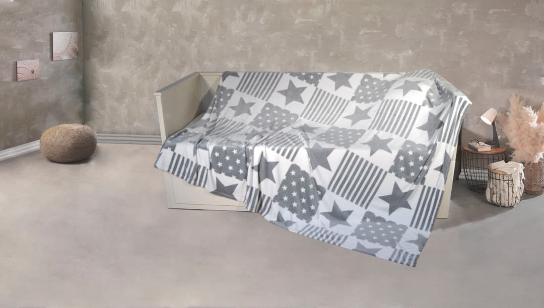 Kinzler Wohndecke Mikrofaser XXL Sterne-Karo | Mehrfarbig