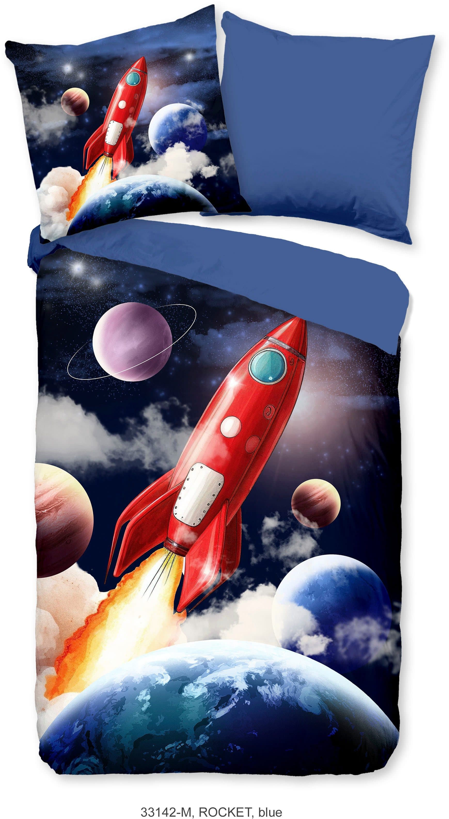 PURE luxury collection Kinderbettwäsche Rocket | Blau
