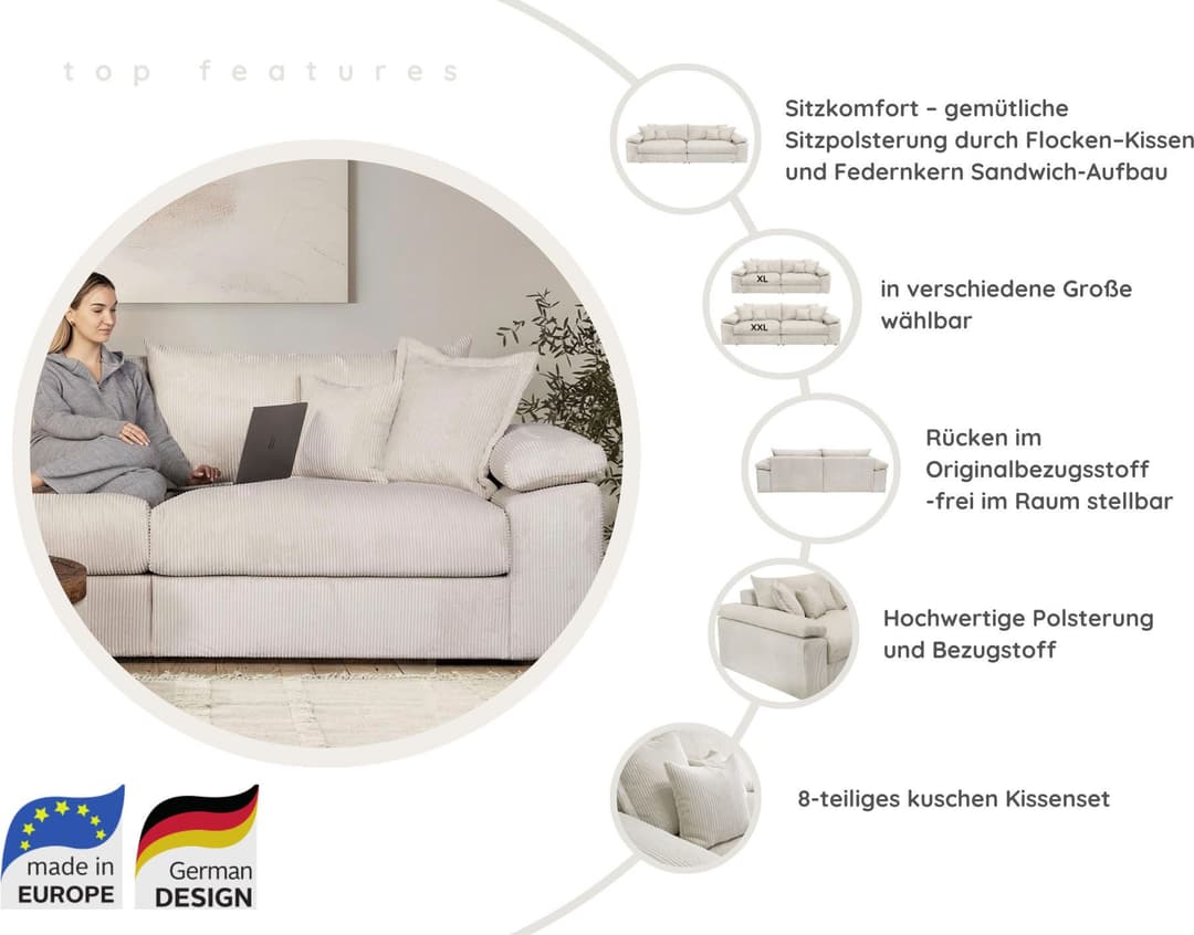 Home affaire Polsterhocker Soft&Cosy XXL | Schwarz