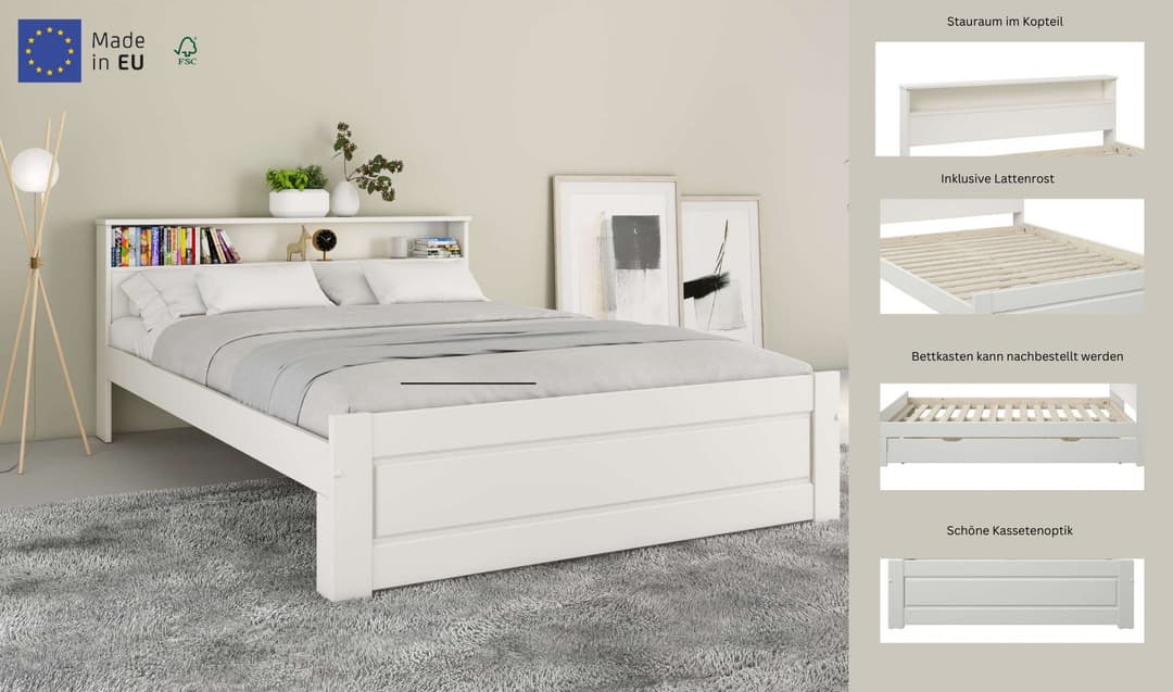 OTTO home Massivholzbett FLAVION | Weiß