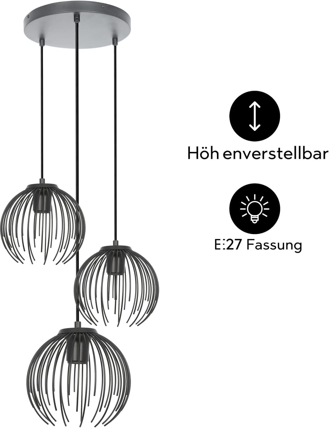 OTTO home Pendelleuchte Tonnia | Schwarz