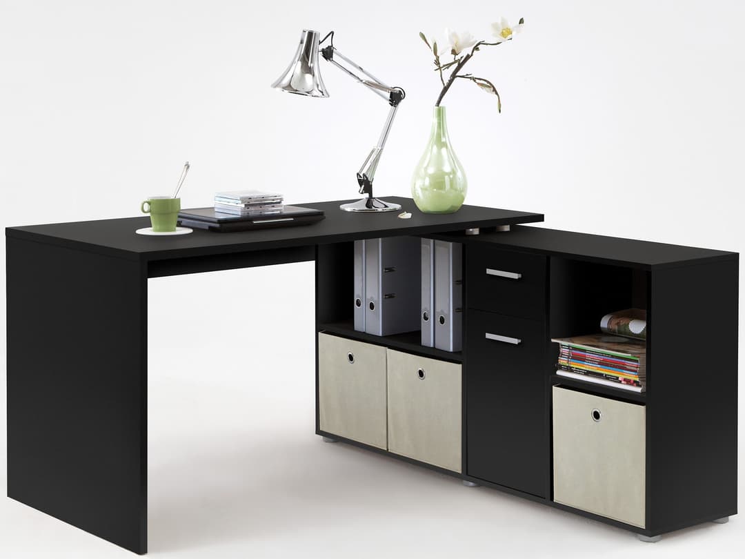FMD Eckschreibtisch Lexo | Schwarz