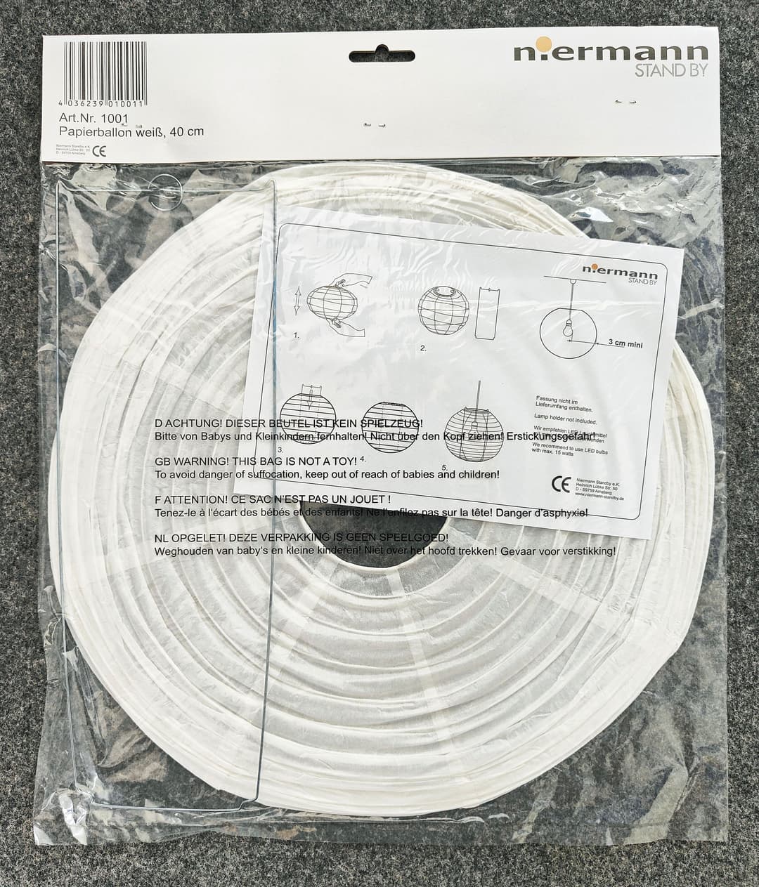 niermann Pendelleuchte Papierballon | Weiß
