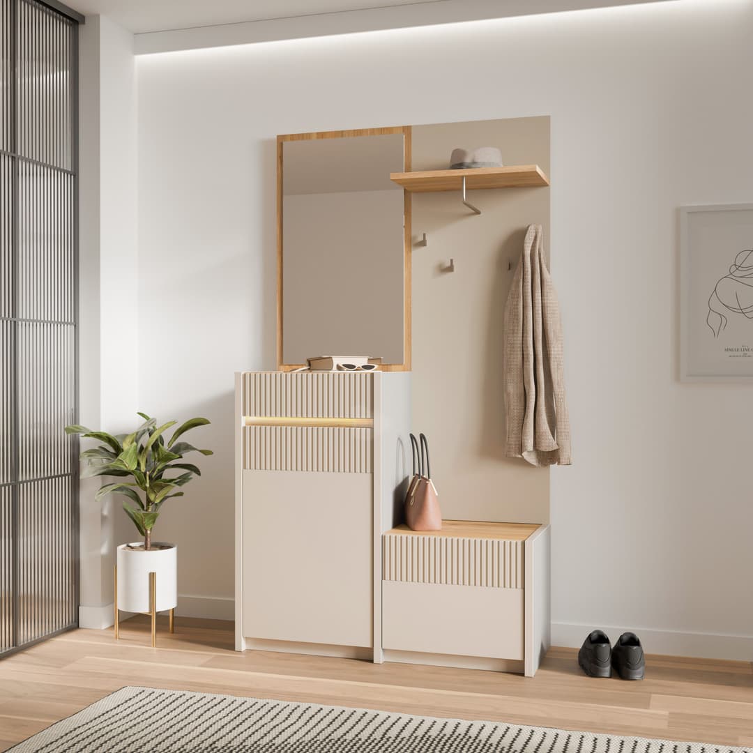 FORTE Oak Squere Kompaktgarderobe | Beige