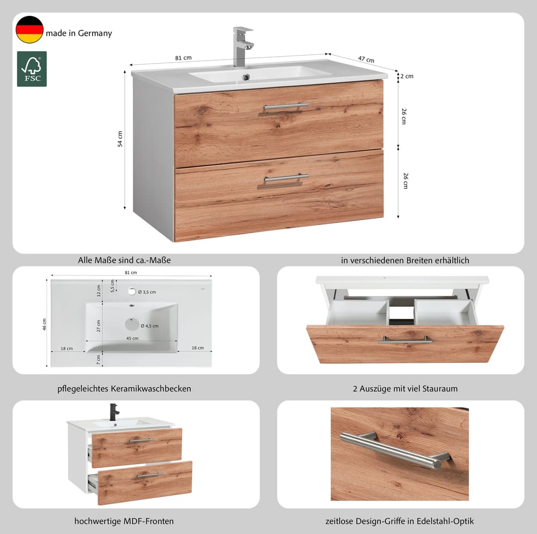 welltime Waschtisch Trento | Holztöne