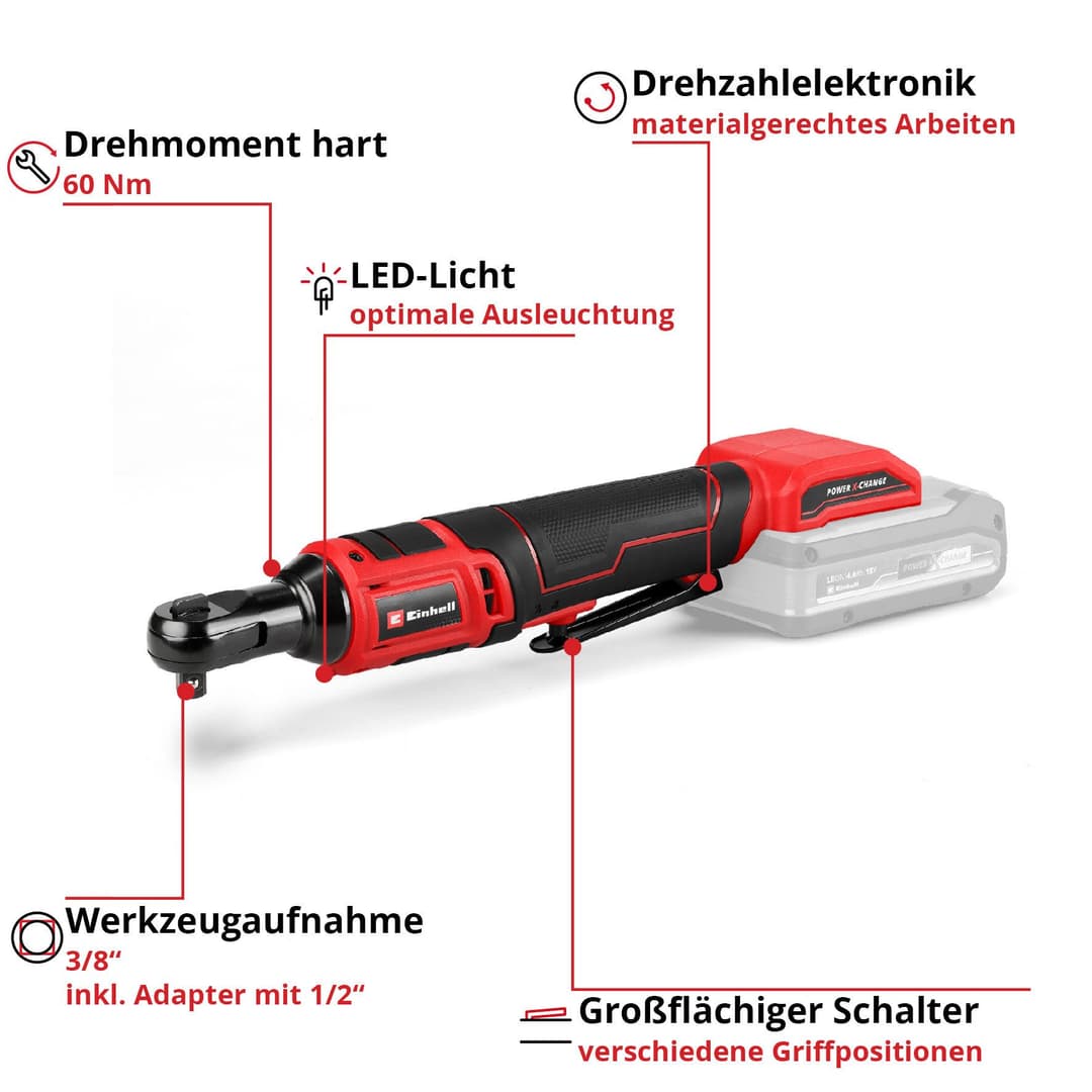 Einhell Akku-Ratschenschrauber TE-RW 18/60 Li-Solo | Rot