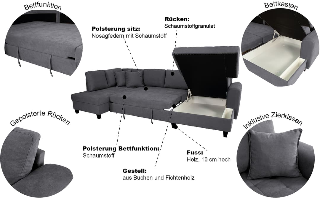 Trends by HG Wohnlandschaft Moritz U-Form | Grau