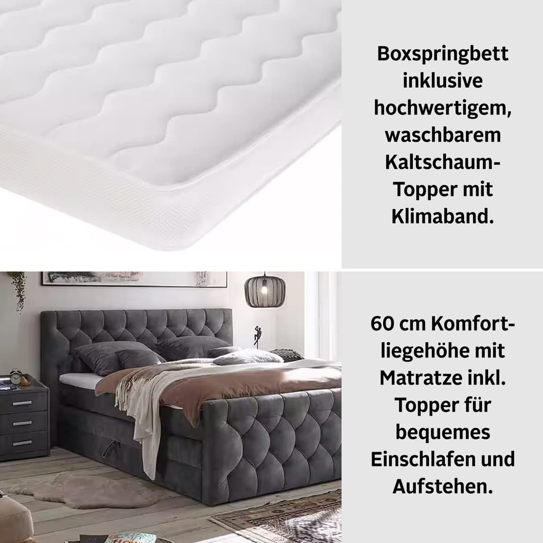 ED EXCITING DESIGN Boxspringbett "Cashfield" | Grau