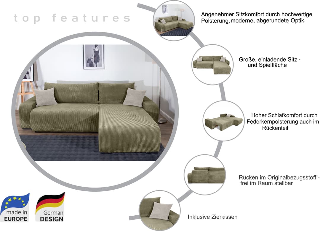 COLLECTION AB Ecksofa Pia | Grau