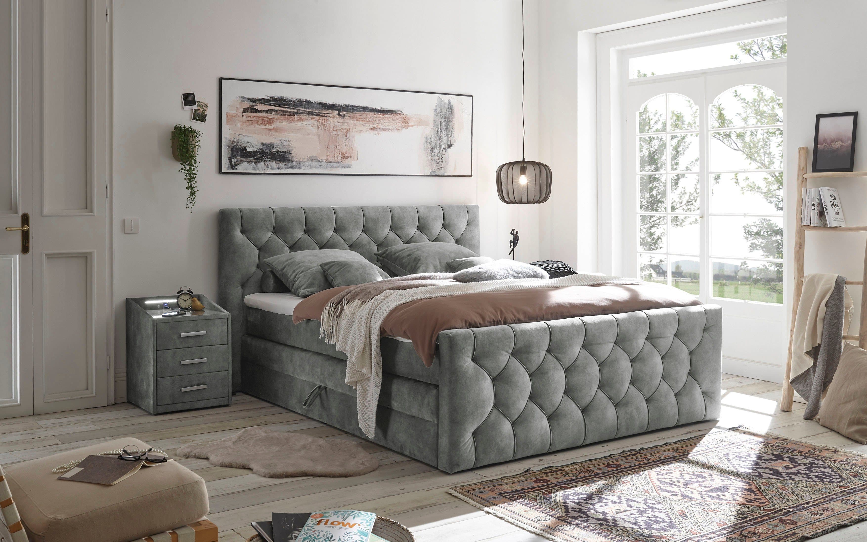 ED EXCITING DESIGN Boxspringbett "Cashfield" | Grau