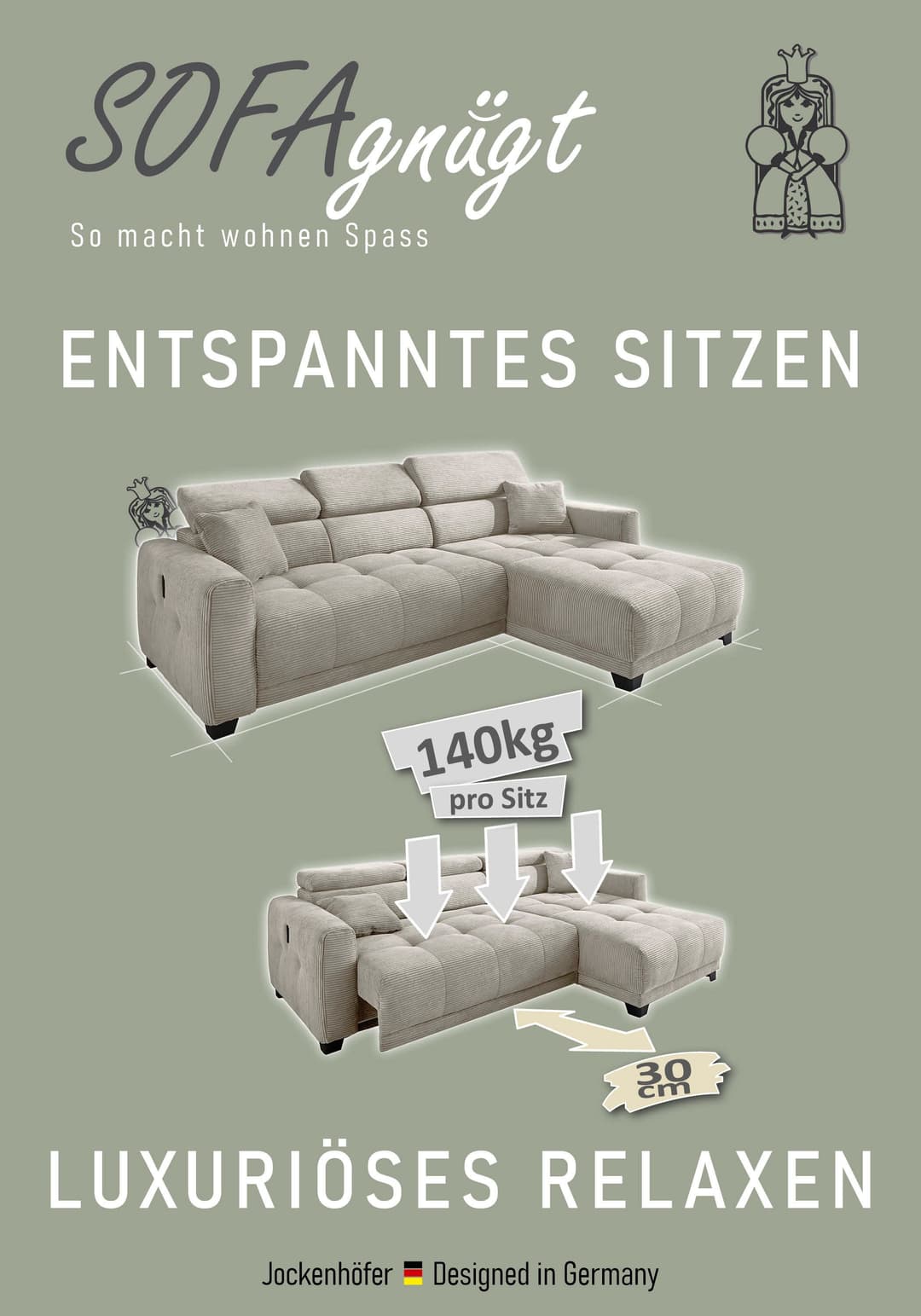 Jockenhöfer Gruppe Ecksofa Cremona L-Form | Braun