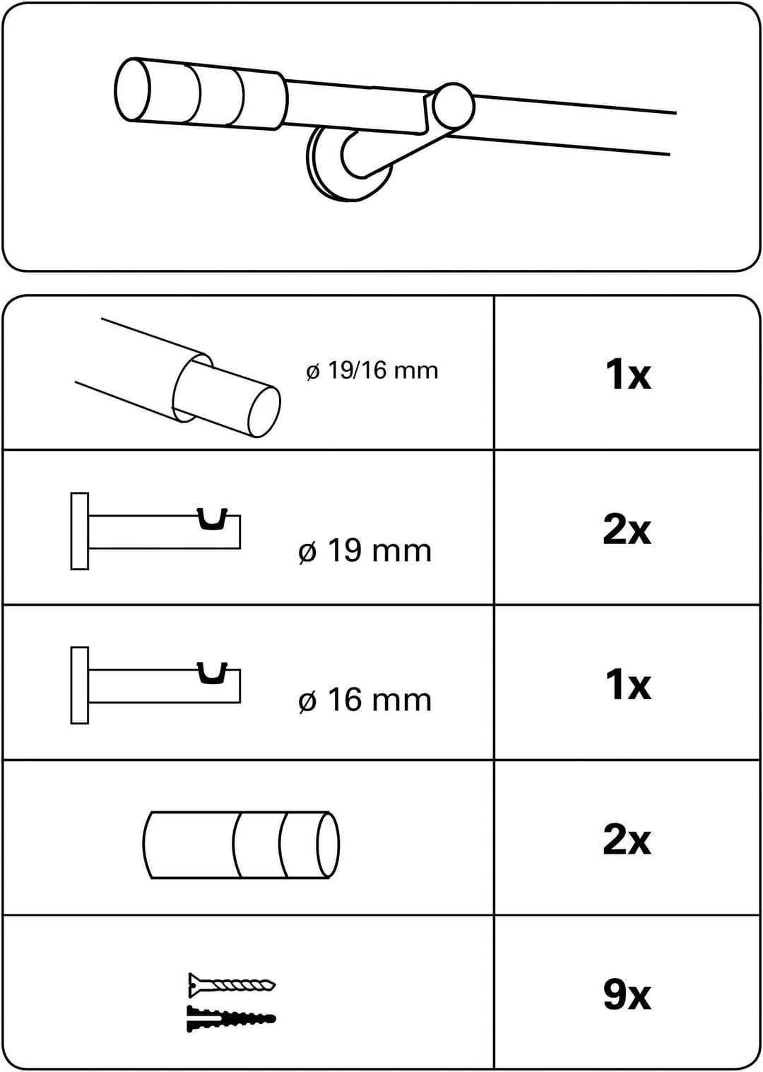 GARDINIA Gardinenstange Set Kreta Zylinder | Schwarz