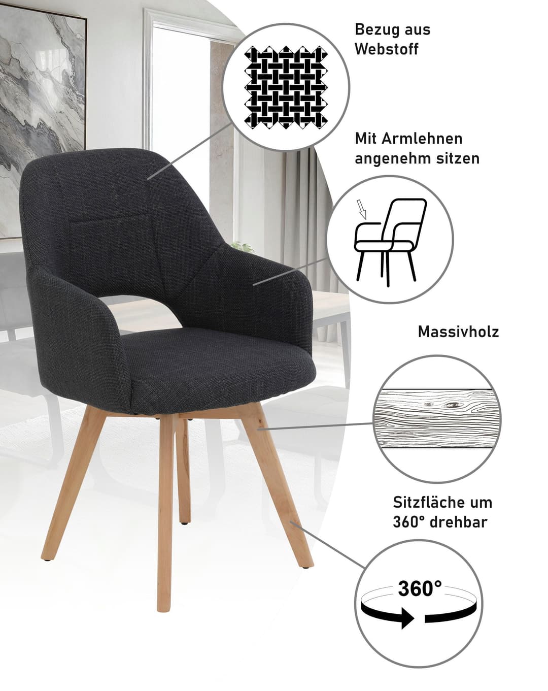 HELA 4-Fußstuhl STADE (Set, 2 St) | Grau