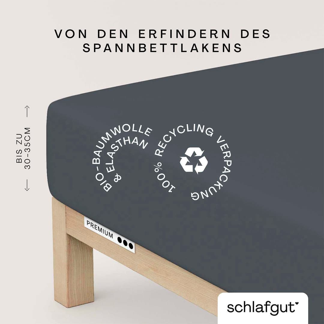 Schlafgut PREMIUM Mako-Zwirn-Jersey Spannbettlaken | Grau