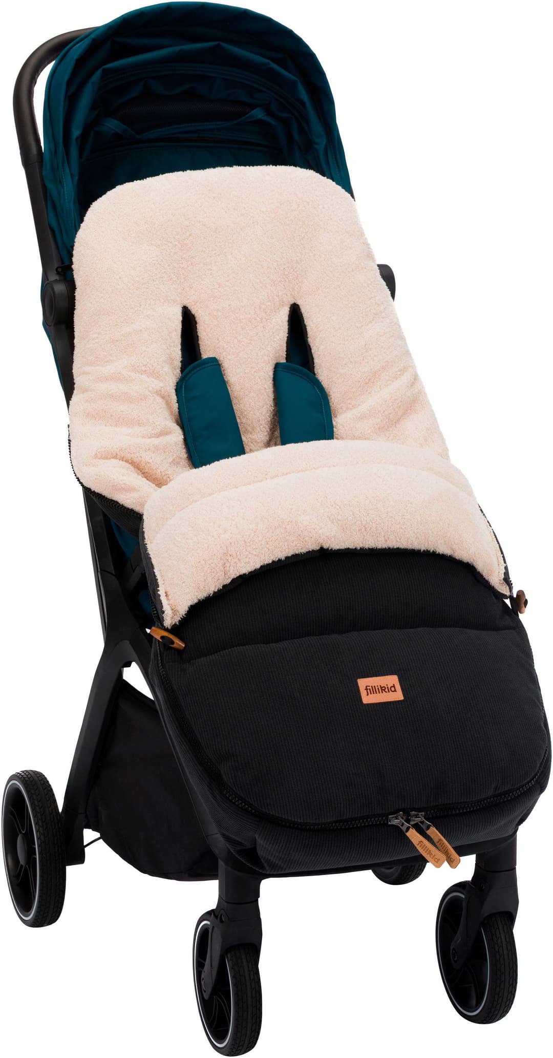 Fillikid Fußsack Kinley Cord/Teddyplüsch | Schwarz