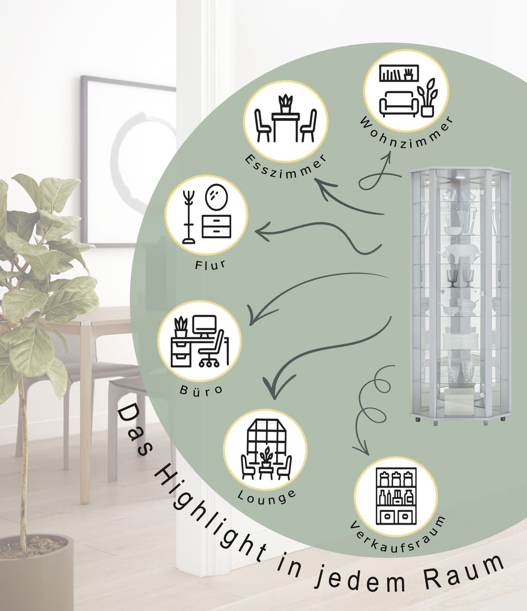 fif möbel Eckvitrine TRIO | Weiß