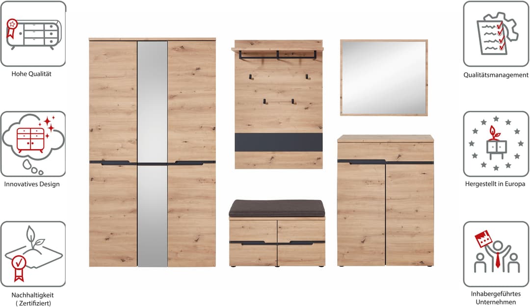 Innostyle MEMPHIS Garderoben-Set | Holztöne