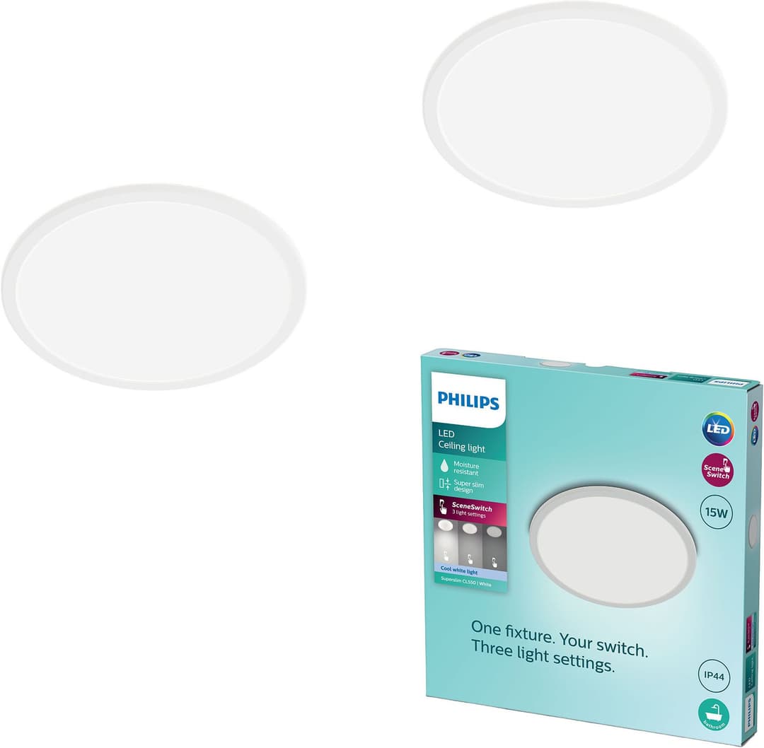 Philips LED Deckenleuchte Multipack 2x Superslim 3-in-1 CL550 | Weiß