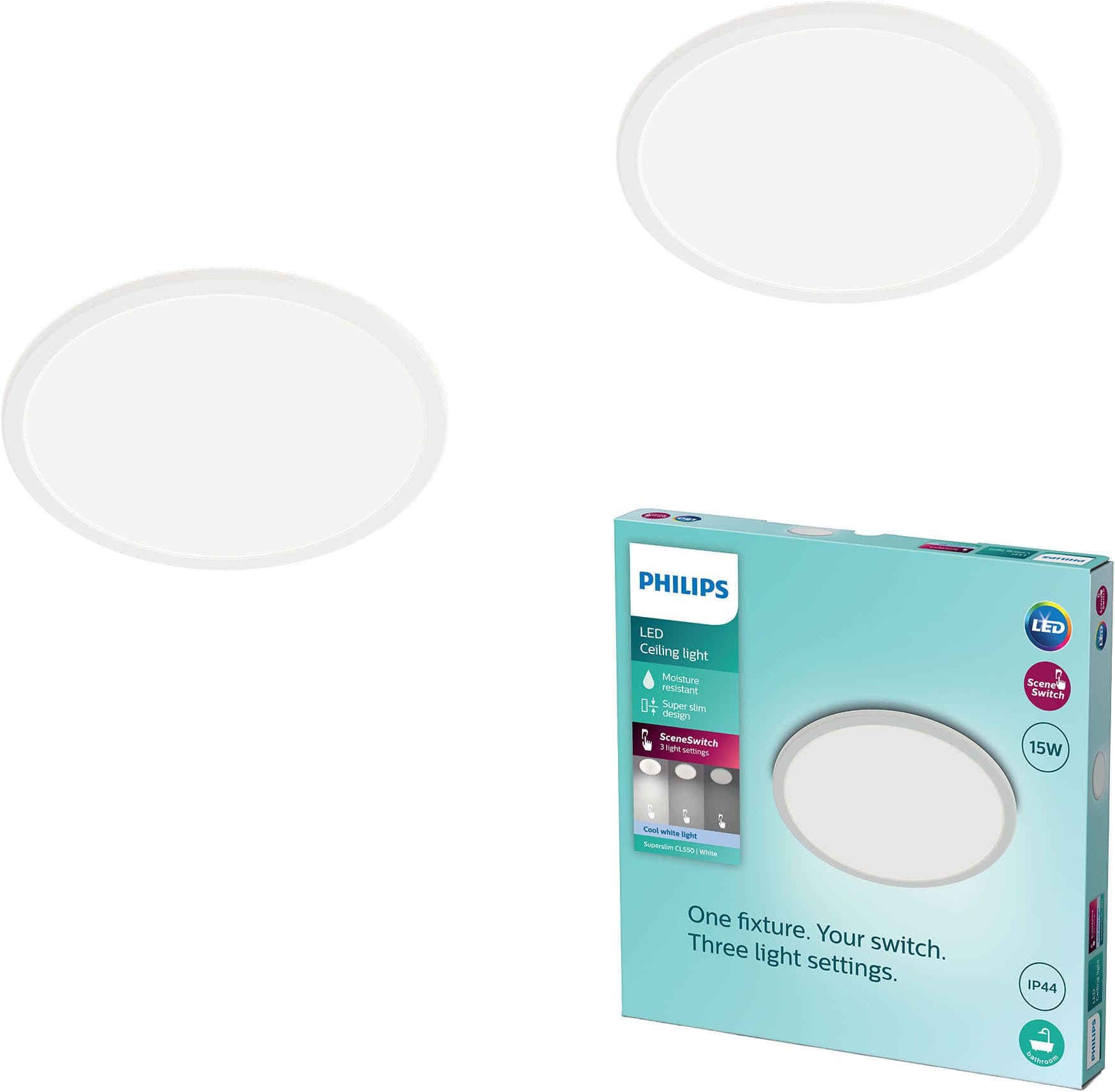 Philips LED Deckenleuchte Multipack 2x Superslim 3-in-1 CL550 | Weiß