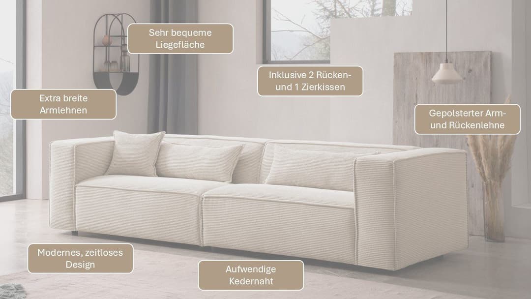 LeGer Home by Lena Gercke 3-Sitzer PIARA | Beige
