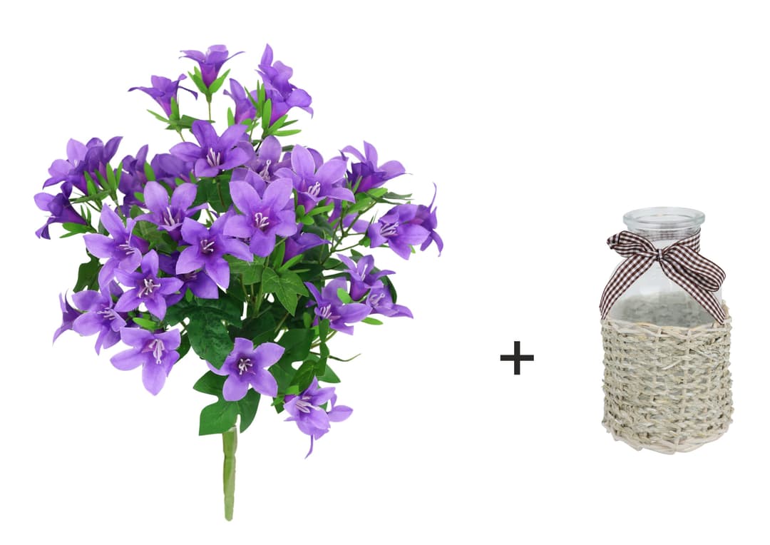 Kunstblume Glockenblumen-Strauß in Vase | Lila