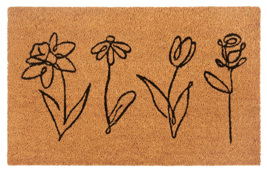HANSE Home Fußmatte Kokos Line-Art Flowers | Braun