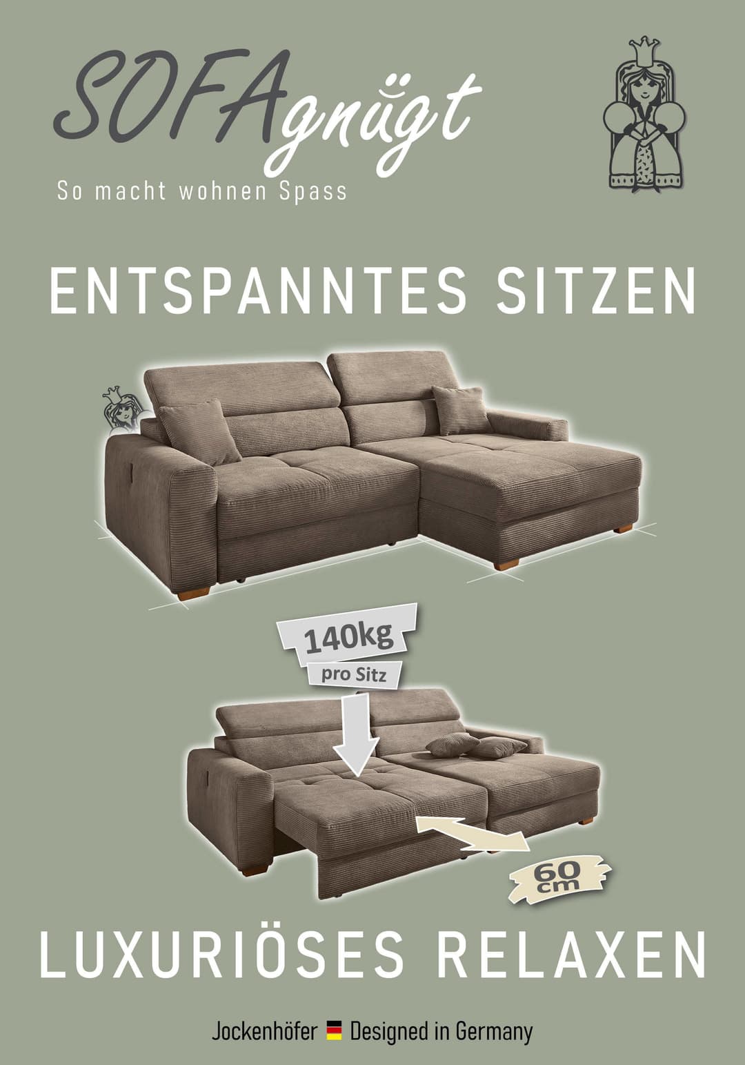 Jockenhöfer Gruppe Ecksofa Slider L-Form | Grün
