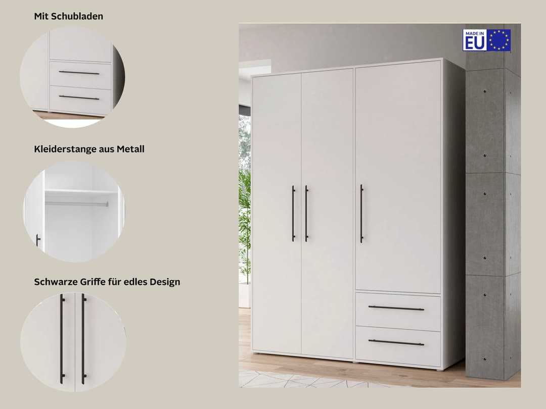 FORTE Kleiderschrank Mokkaris | Weiß