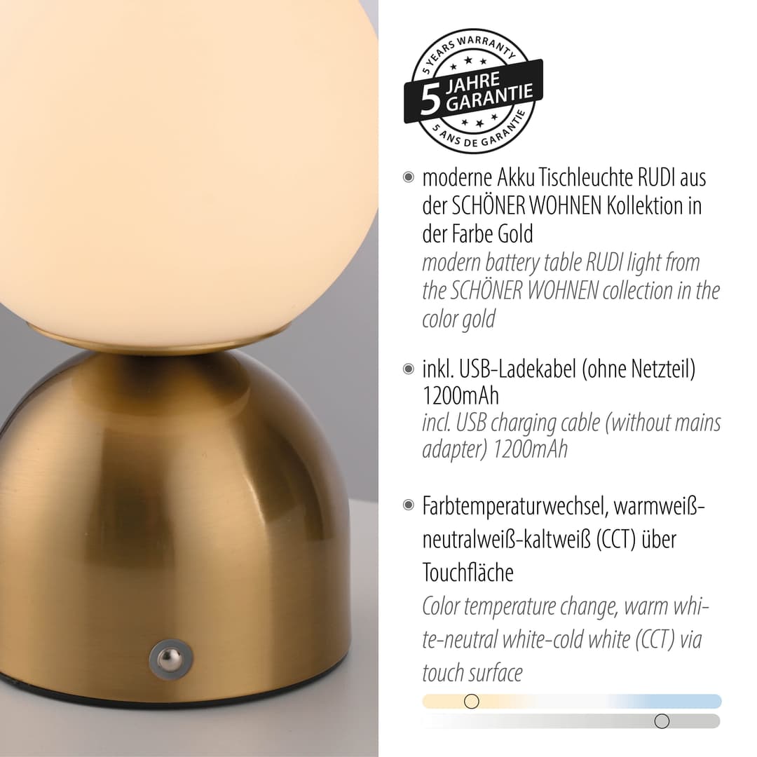 SCHÖNER WOHNEN-Kollektion LED Tischleuchte RUDI | Gold