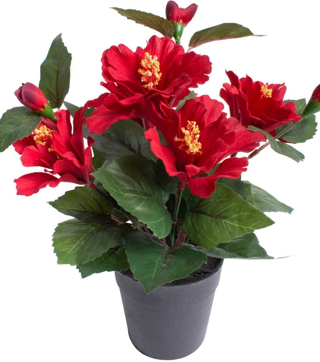 Kunstblume Hibiskus im Topf | Rot