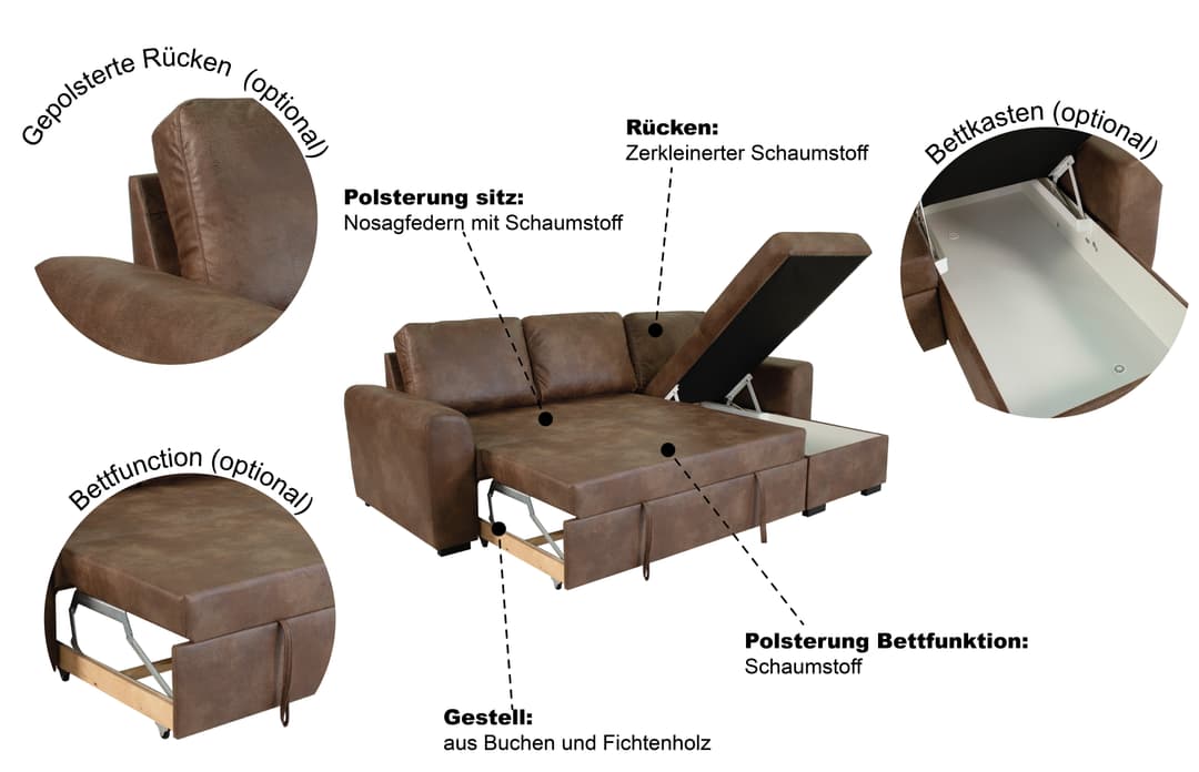 Trends by HG Ecksofa Poll L-Form | Braun