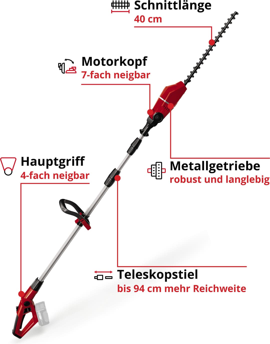 Einhell GE-HH 18/45 Li T-Solo Akku-Heckenschere | Rot