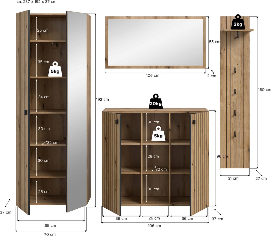 Home affaire Garderoben-Set TATIO | Holztöne