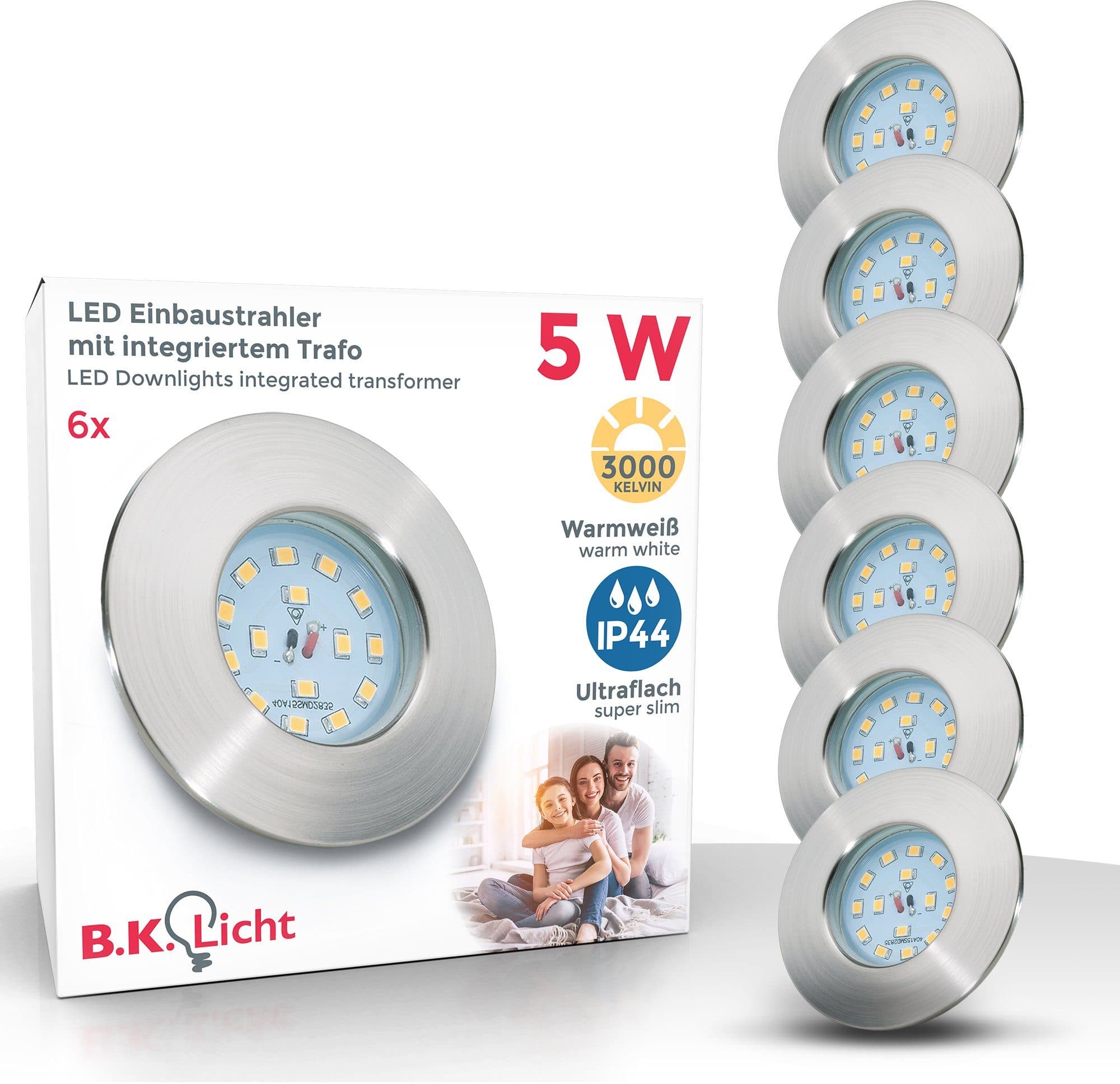 B.K.Licht LED Einbauleuchten 6er Set | Silber
